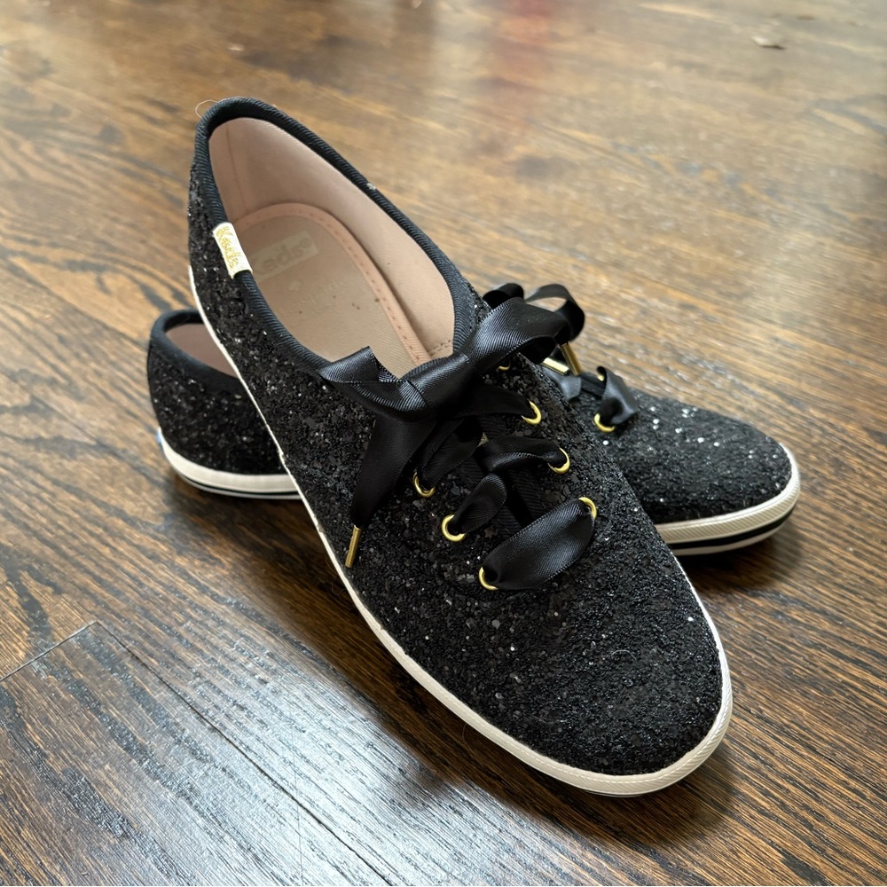 Kate Spade x Keds Glitter lace up sneakers black glitter size 6